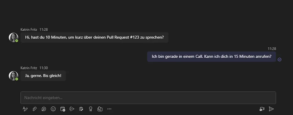 Im Chat fragen, ob Zeit zum Telefonieren ist