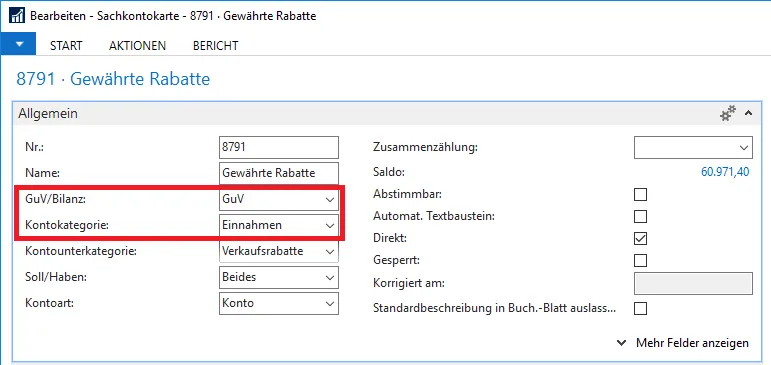 Sachkontenkarte - 8794 - Gewährte Rabatte