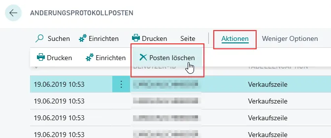 Änderungsprotokollposten löschen