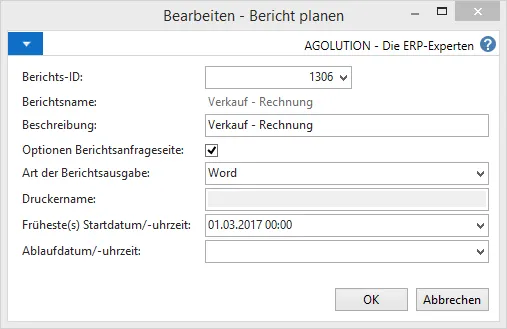 Bericht planen ausgefüllt