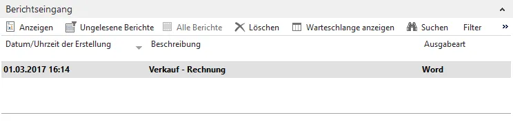 Berichtseingang - Beleg Verkauf-Rechnung