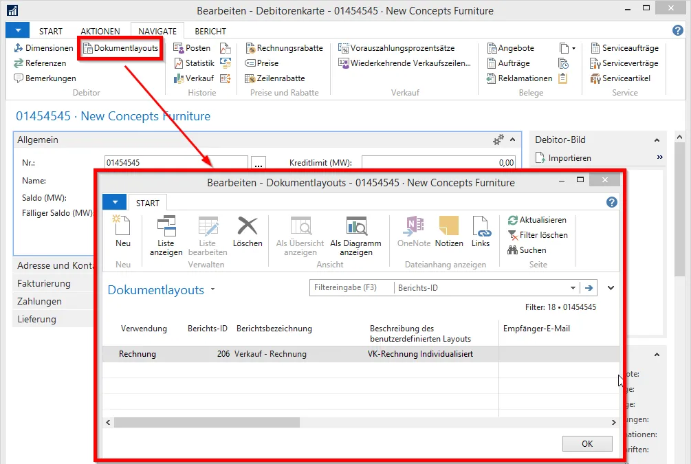 Debitorenkarte - Dokumentlayouts