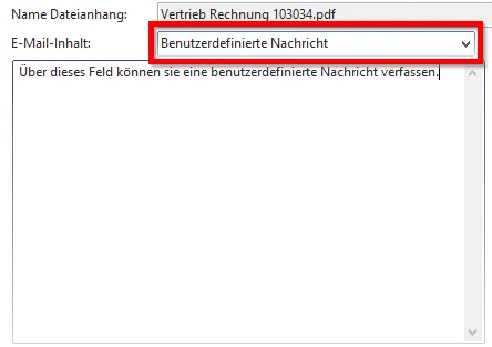 E-Mail senden - Benutzerdefinierte Nachricht