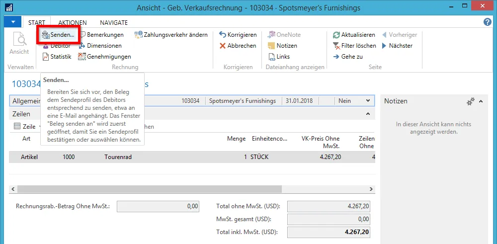 Gebuchte Verkaufsrechnung - Senden&hellip;