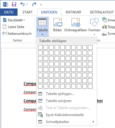 Microsoft Word - Tabelle einfügen