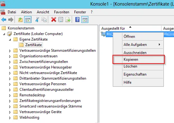 Zertifikat kopieren