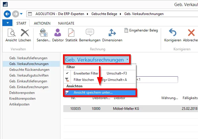 Gebuchte Verkaufsrechnungen - Ansicht speichern unter&hellip;