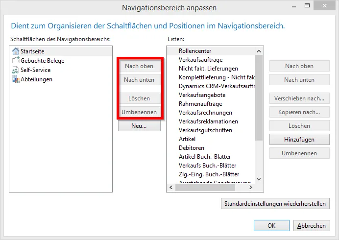 Navigationsbericht anpassen - Schaltflächen anpassen