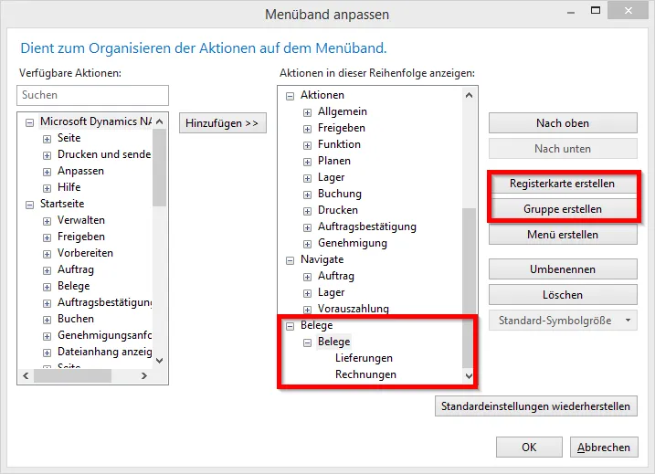 Menüband anpassen - Registerkarte erstellen/Gruppe erstellen