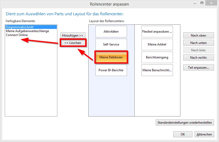 Rollencenter anpassen - Element löschen