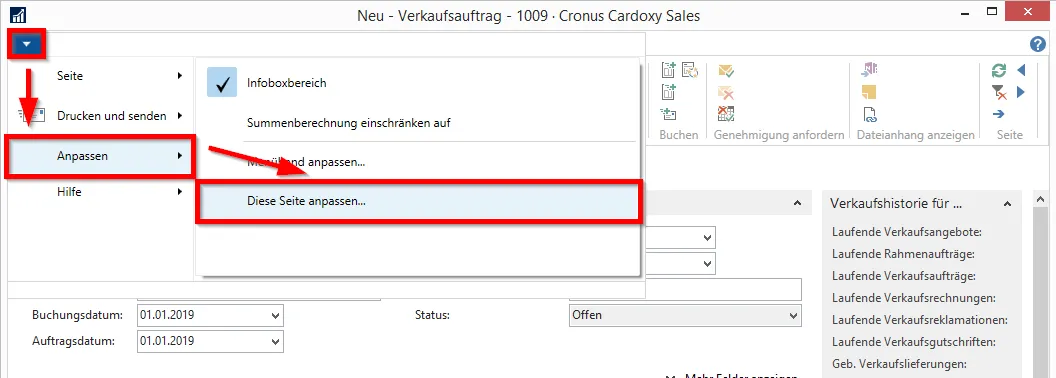 Verkaufsauftrag - Anpassen - Diese Seite anpassen&hellip;