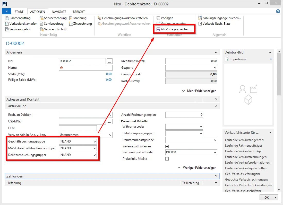 Debitorenkarte - Als Vorlage speichern&hellip;