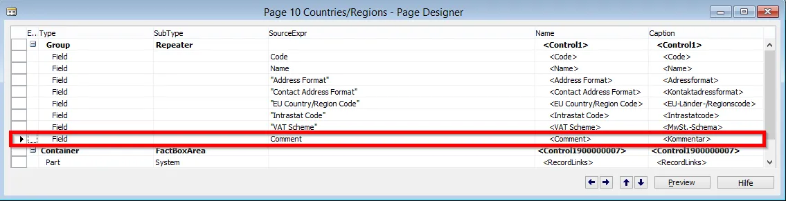 Page 10 Countries/Regions - Neues Feld