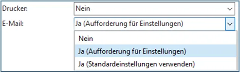 Belegsendeprofil - Inforegister Sendeoptionen - Drucker