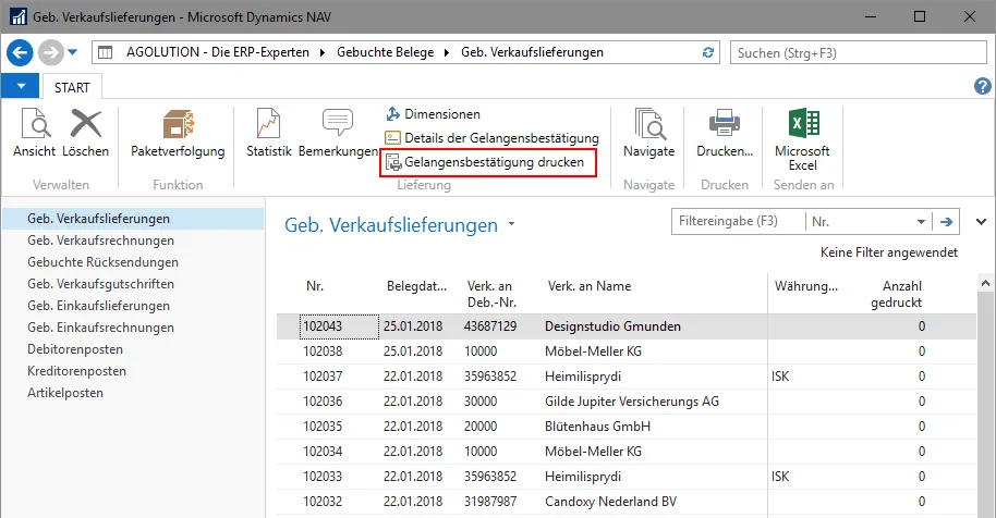 Geb. Verkaufslieferungen - Gelangensbestätigung drucken