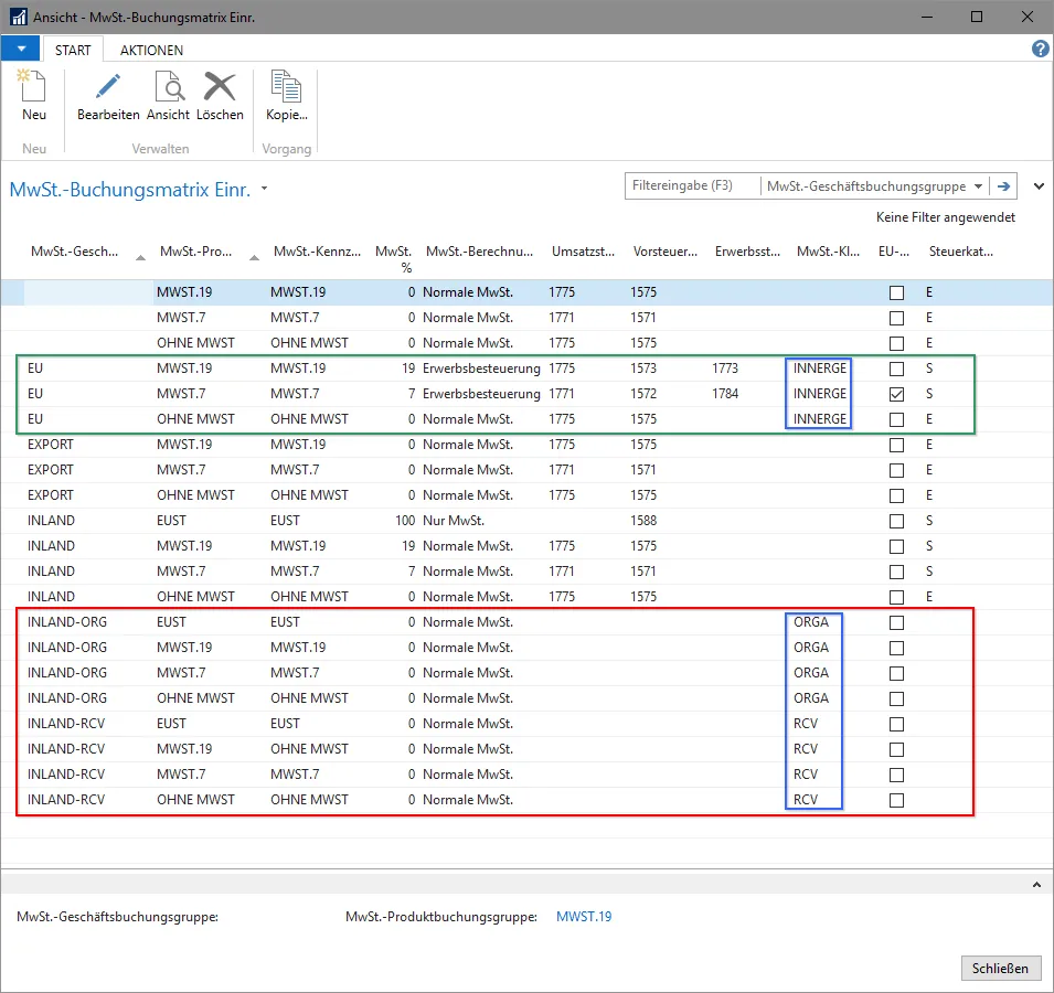 MwSt.-Buchungsmatrix Einrichtung