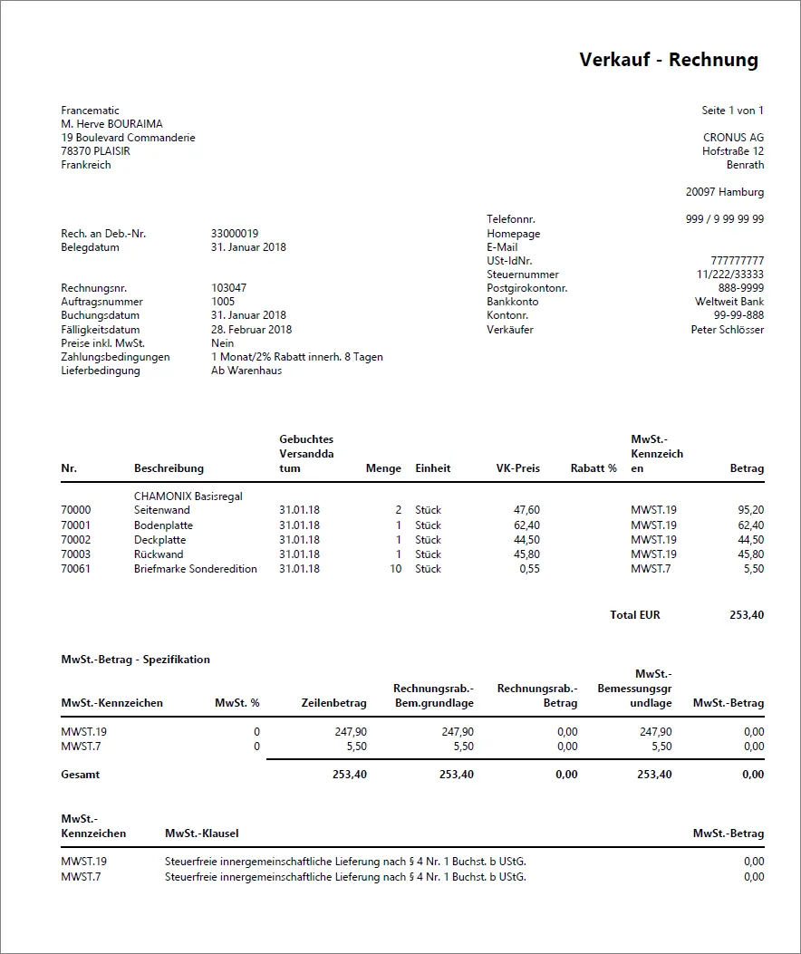 Ausdruck MwSt.-Klauseln