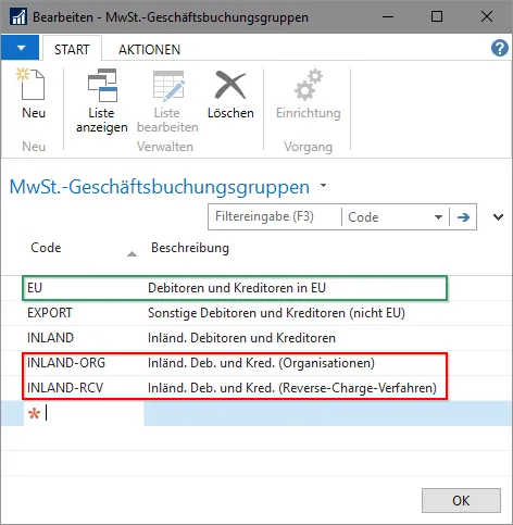 MwSt.-Geschäftsbuchungsgruppen