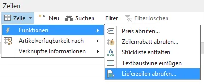 Rechnungszeilen - Zeile - Funktionen - Lieferzeilen abrufen