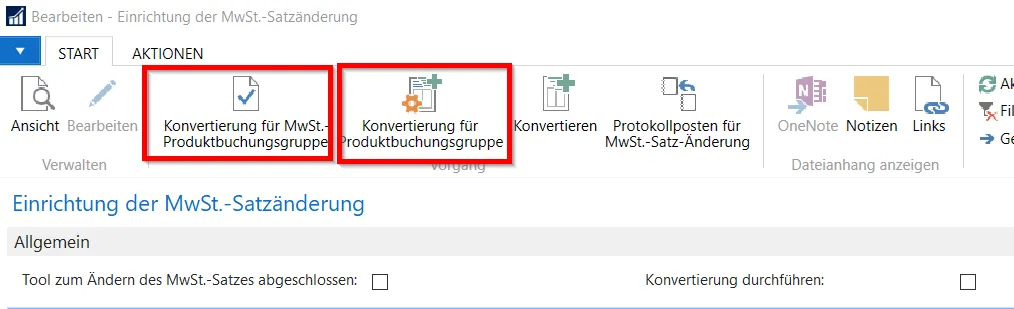Konvertierung fuer MwSt.-Produktbuchungsgruppe und Produktbuchungsgruppe