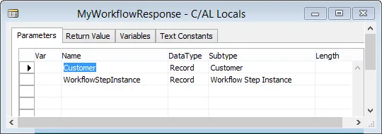 Funktion MyWorkflowResponse - Parameter