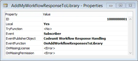 Neue Funktion AddMyWorkflowResponseToLibrary - Eigenschaften