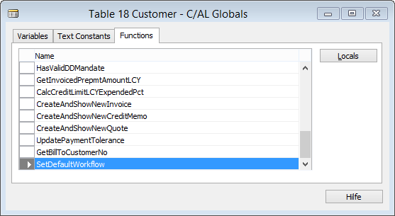Tabelle Customer - Publisher-Funktion SetDefaultWorkflow