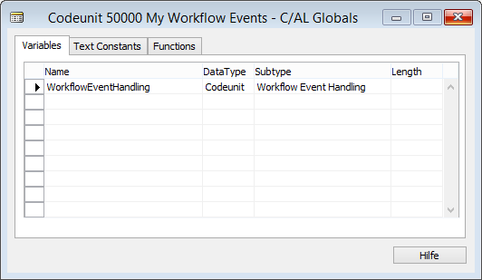 Codeunit WorkflowEventHandling - Neue globale Variable WorkflowEventHandling