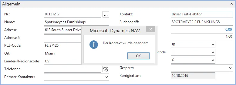 Der Kontakt wurde geändert.