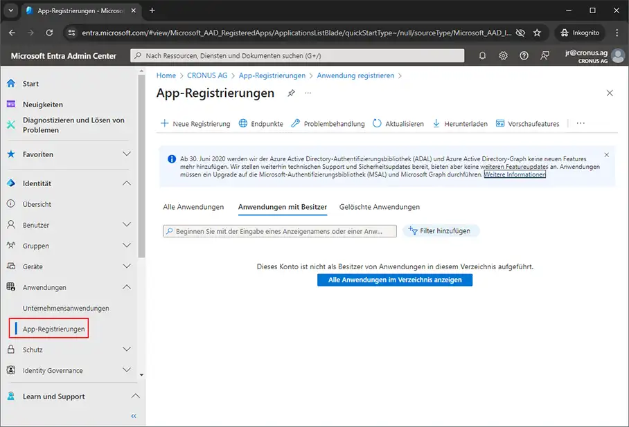 Microsoft Entra Admin Center App-Registrierungen