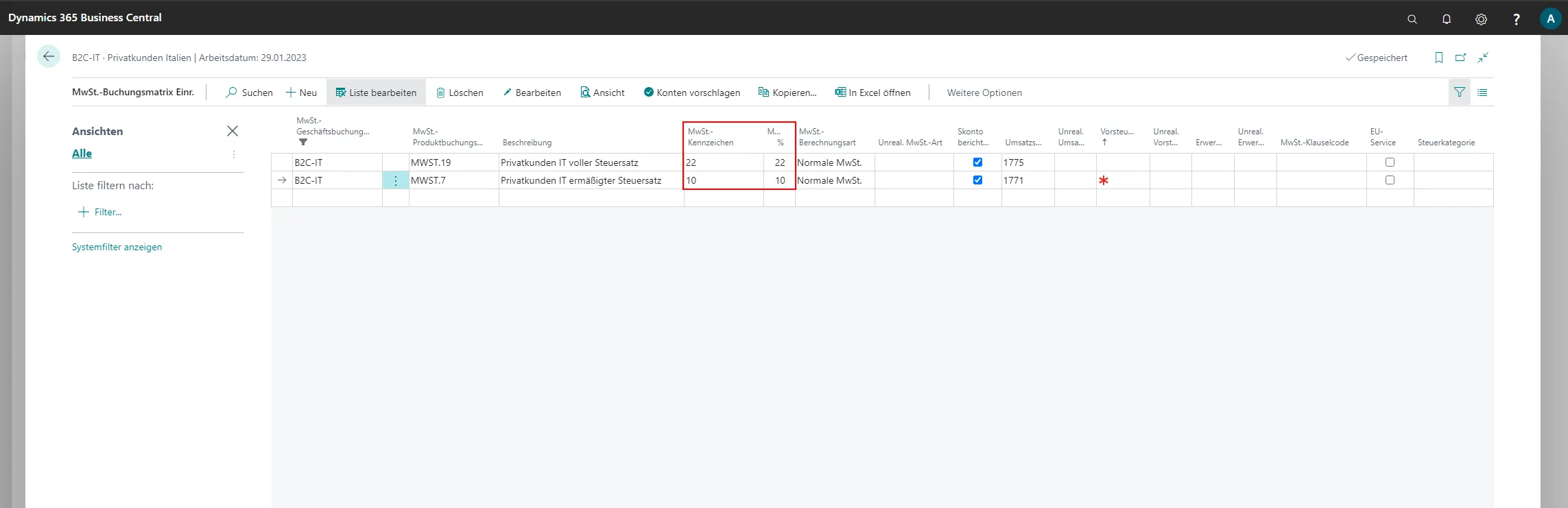 MwSt.-Kenzneichen in Business Central