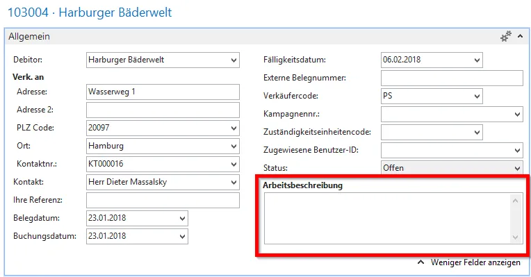 Verkaufsrechnung - Arbeitsbeschreibung