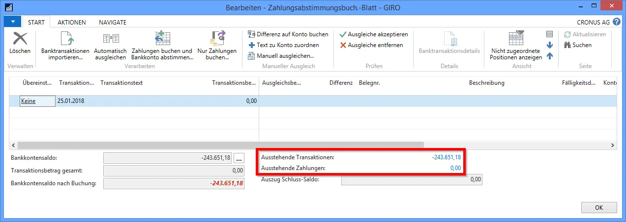 Zahlungsabstimmungsbuch.-Blatt - Ausstehende Transaktionen und Zahlungen