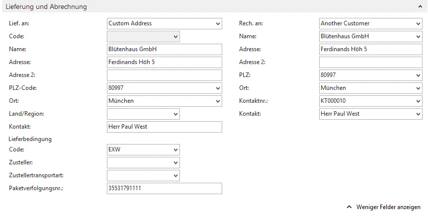 Benutzerdefinierte Felder - Zusatzfelder Lieferung und Abrechnung