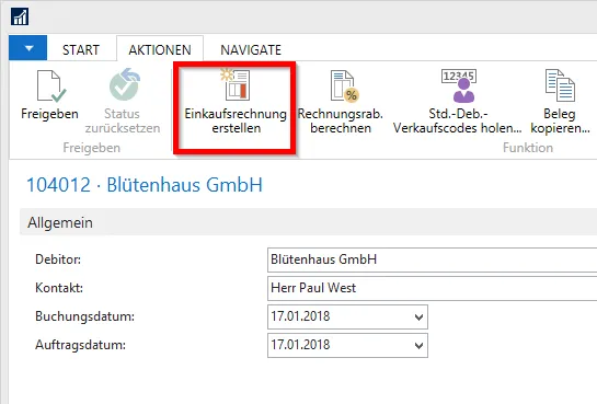 Verkaufsauftrag - Einkaufsrechnung erstellen