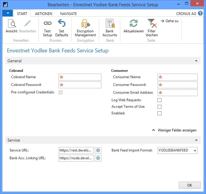 Envestnet Yodlee Bank Feeds Service Setup