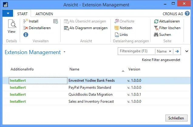 Extension Management - Installiert