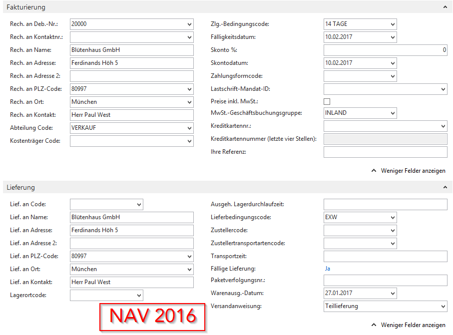 NAV 2016 - Verkaufsaufträge - Inforegister Fakturierung und Lieferungen