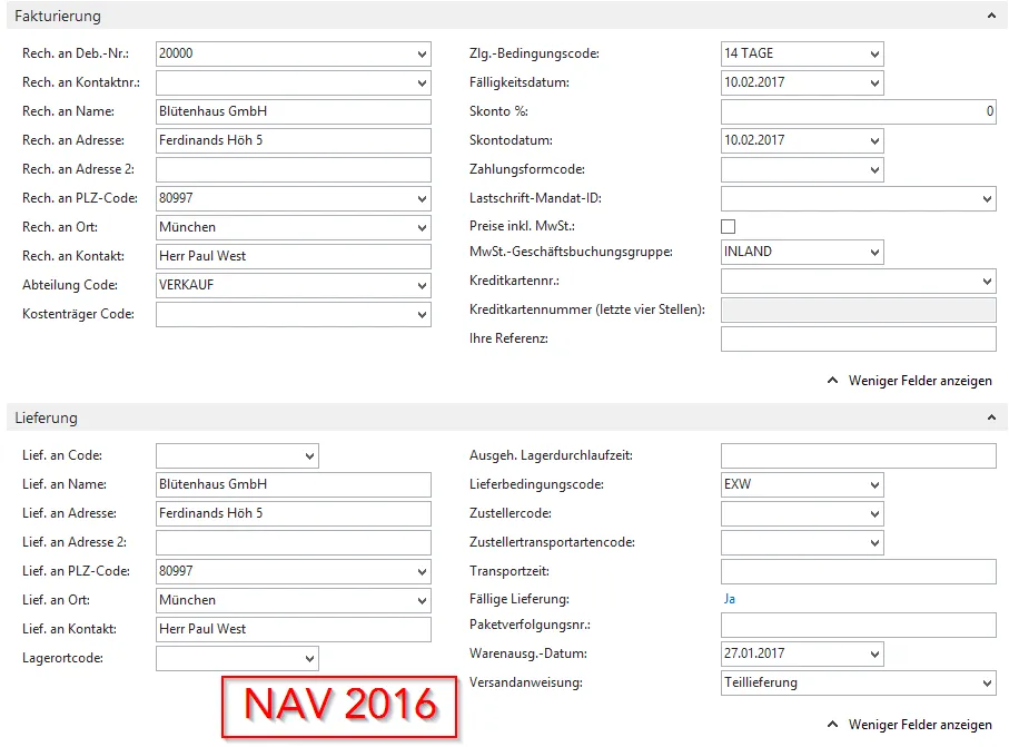 NAV 2016 - Verkaufsaufträge - Inforegister Fakturierung und Lieferungen