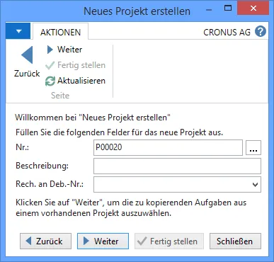 Neues Projekt erstellen - Füllen Sie die folgenden Felder für das neue Projekt aus.