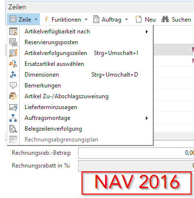 NAV 2016 - Verkaufsauftrag - Zeilen - Zeile