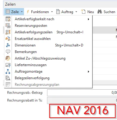 NAV 2016 - Verkaufsauftrag - Zeilen - Zeile