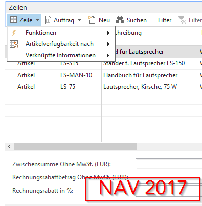 NAV 2017 - Verkaufsauftrag - Zeilen - Zeile