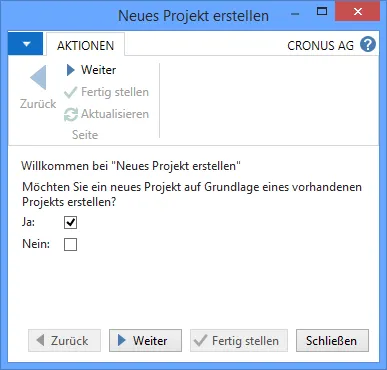 Neues Projekt erstellen - auf Grundlage eines vorhandenen Projekts