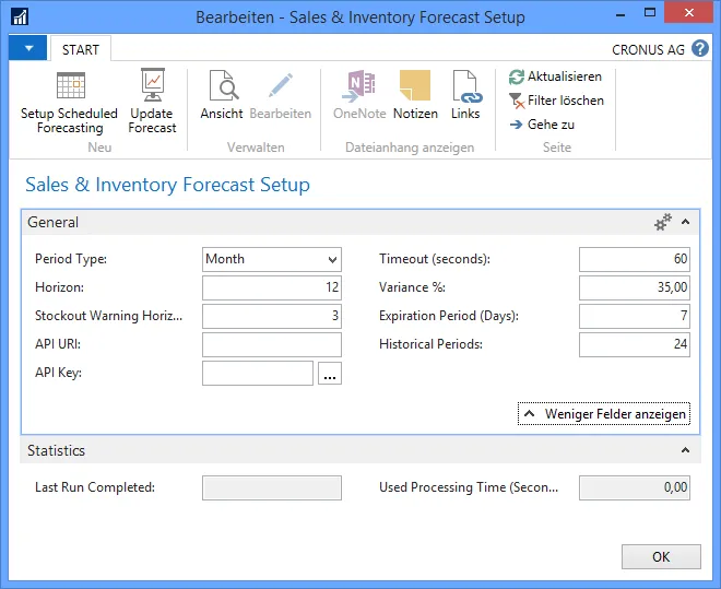 Sales &amp; Inventory Forecast Setup