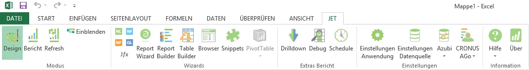 Jet Reports in Excel