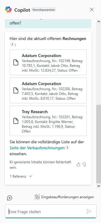 Chat offene Rechnungen Antwort