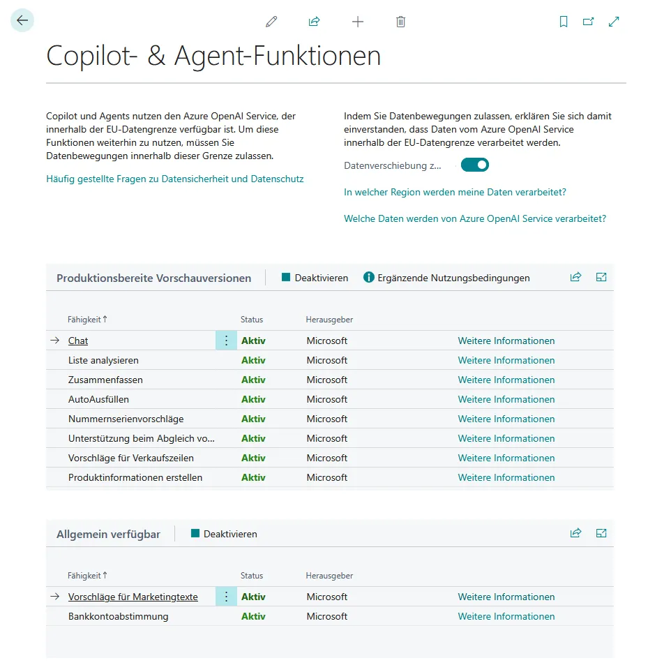 Copilot- und Agent-Funktionen