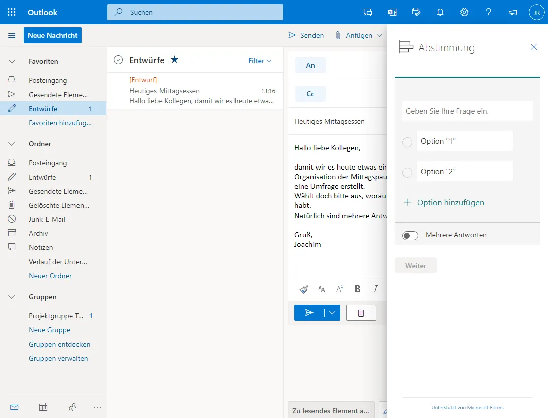 Abstimmung in Microsoft Forms