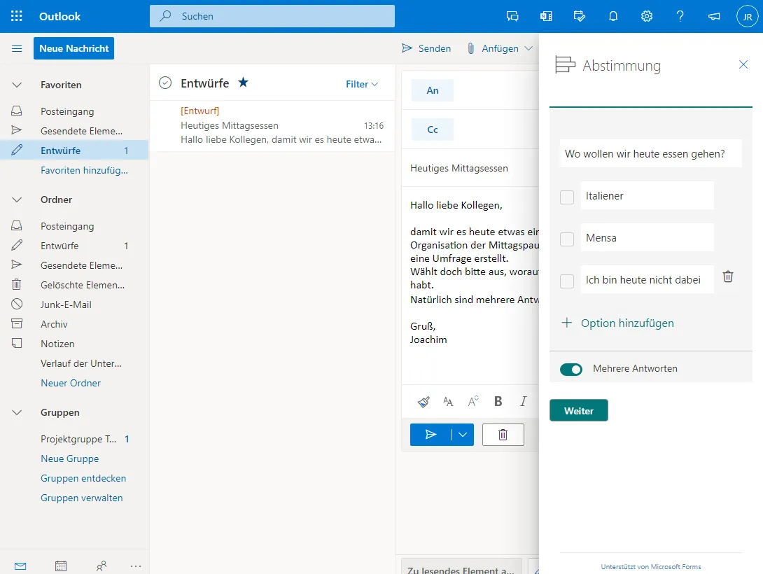 Beispiel in Microsoft Forms
